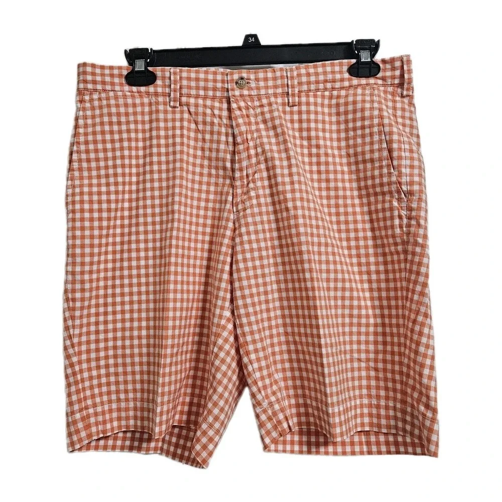 Polo Ralph Lauren Shorts Mens 36 Orange Suffield Gingham Check Cotton Preppy